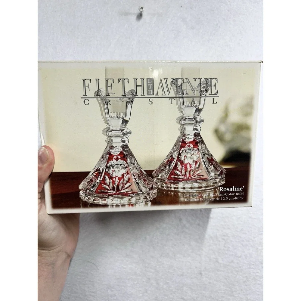 Fifth Avenue Crystal Candle Holders Red Accent Set Of 2